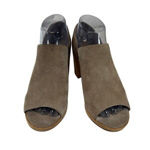 Eileen Fisher Vero Cuoio Peep Toe Block Heel Sandals Suede Taupe Size 7.5